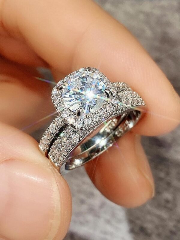 Women's Elegant Rhinestone Decorated Ring (2pcs/set), Solitaire Ring, Fashionable Jewelry for Women As Gift, My Engagement Ring