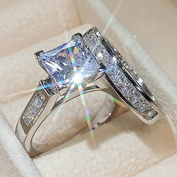 1.5ct Princess Cut Engagement Ring Wedding Ring Set for Women Cut Cubic Zirconia Bridal Ring Sets Valentine's Day Gift Size 5-10