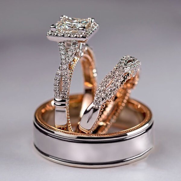 Elegant Artificial Zircon Decorated Ring Set,Wedding Ring Stack, Stackable Rings, PaveEngagement Ring, Fashion Accessories for Women,Trendy All-match & Exquisite Jewelry Sets forBirthday Gift, Elegant Glittering Ring, Gift