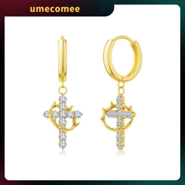 Colorful Crown Cross  For Women Dainty CZ Cross Pendant  Hypoallergenic Non Tarnish  Trendy Jewelry Christian Gift For Girls For Outdoorfun dealsforyoudays Earcuff earrings